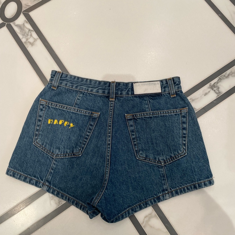 RE/DONE Solid Striped Shorts, hand embroidered, size 28
